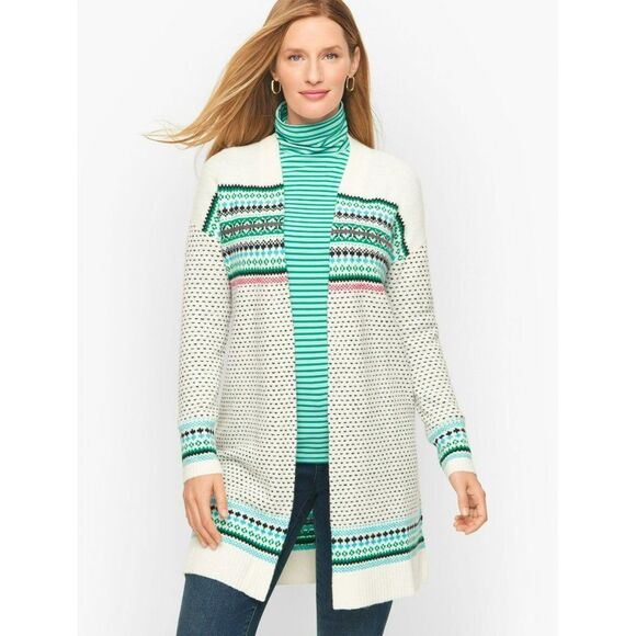 Talbots Breton Fair Isle Nordic Open Front Cardigan Sweater Sz S Small Flaw NEW - Picture 9 of 9